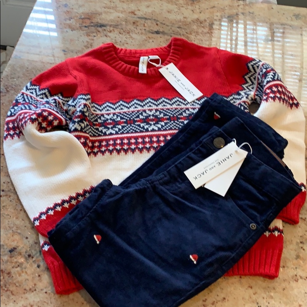 New Santa Hat Corduroy pants & Fair Isle Pullover